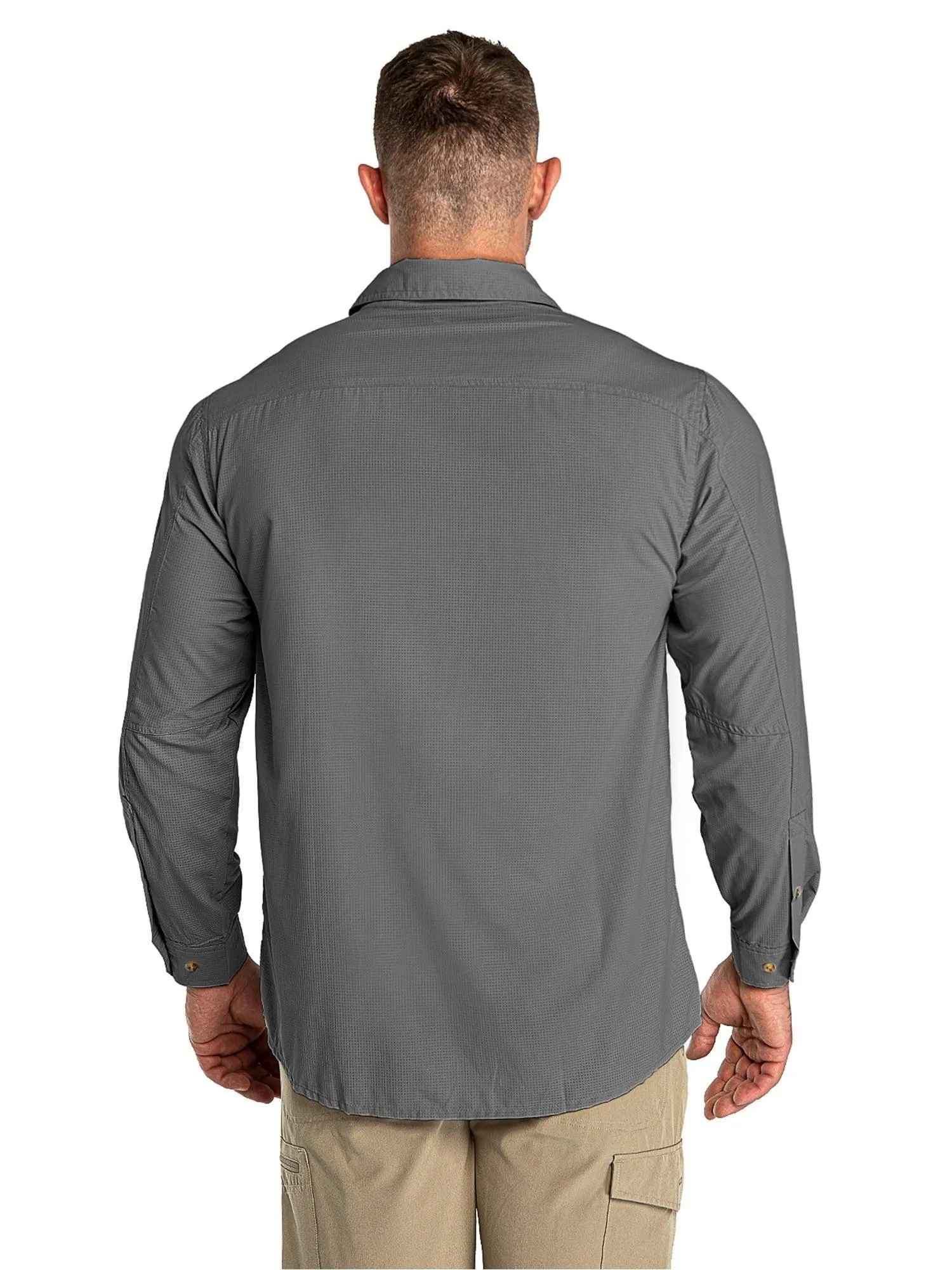 33,000ft Men's Long Sleeve Sun Protection Shirt UPF 50  UV Quick Dry Cooling Fishing Shirts for Travel Camping Hiking Grey Large