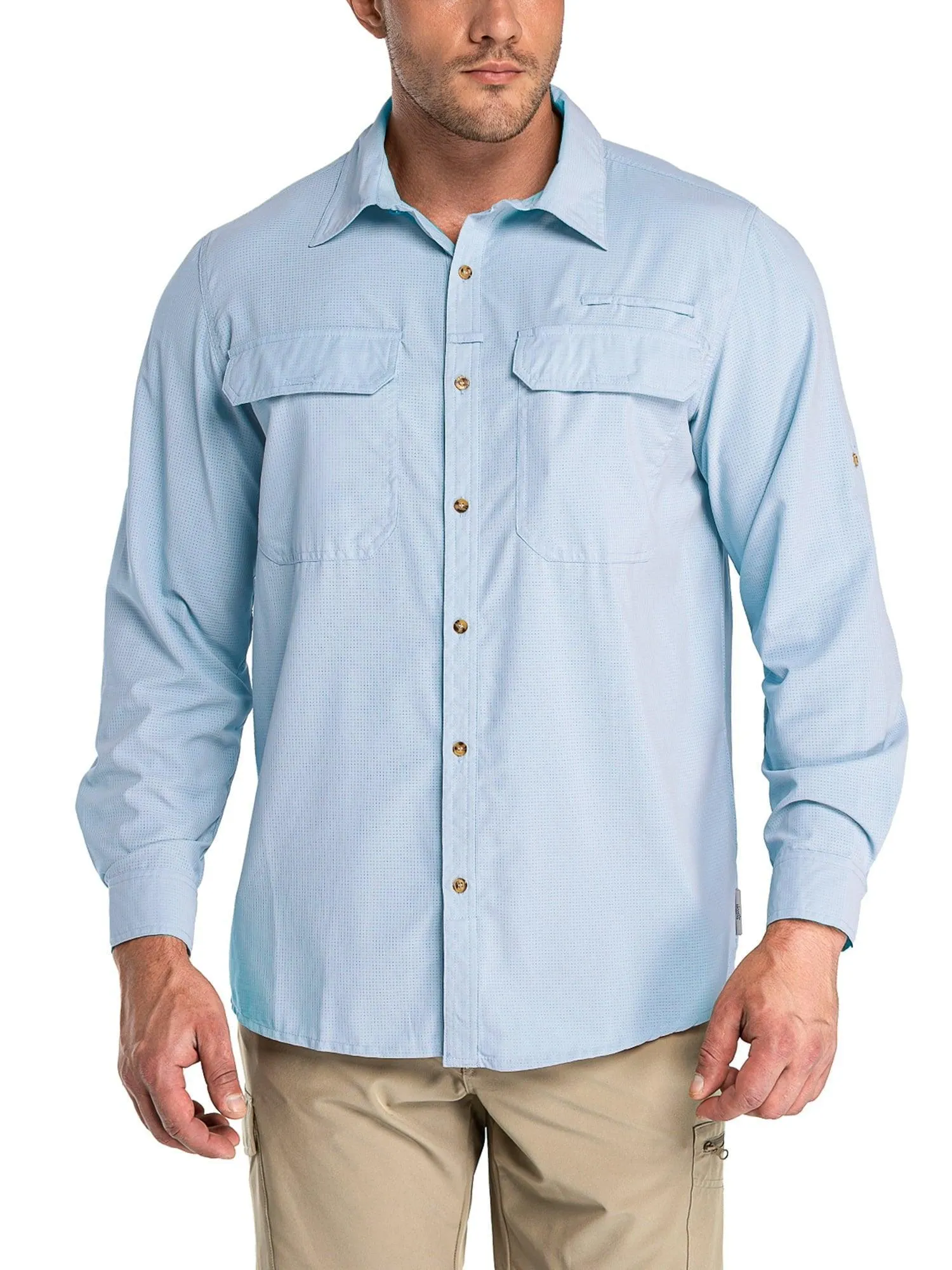 33,000ft Men's Long Sleeve Sun Protection Shirt UPF 50  UV Quick Dry Cooling Fishing Shirts for Travel Camping Hiking Grey Large