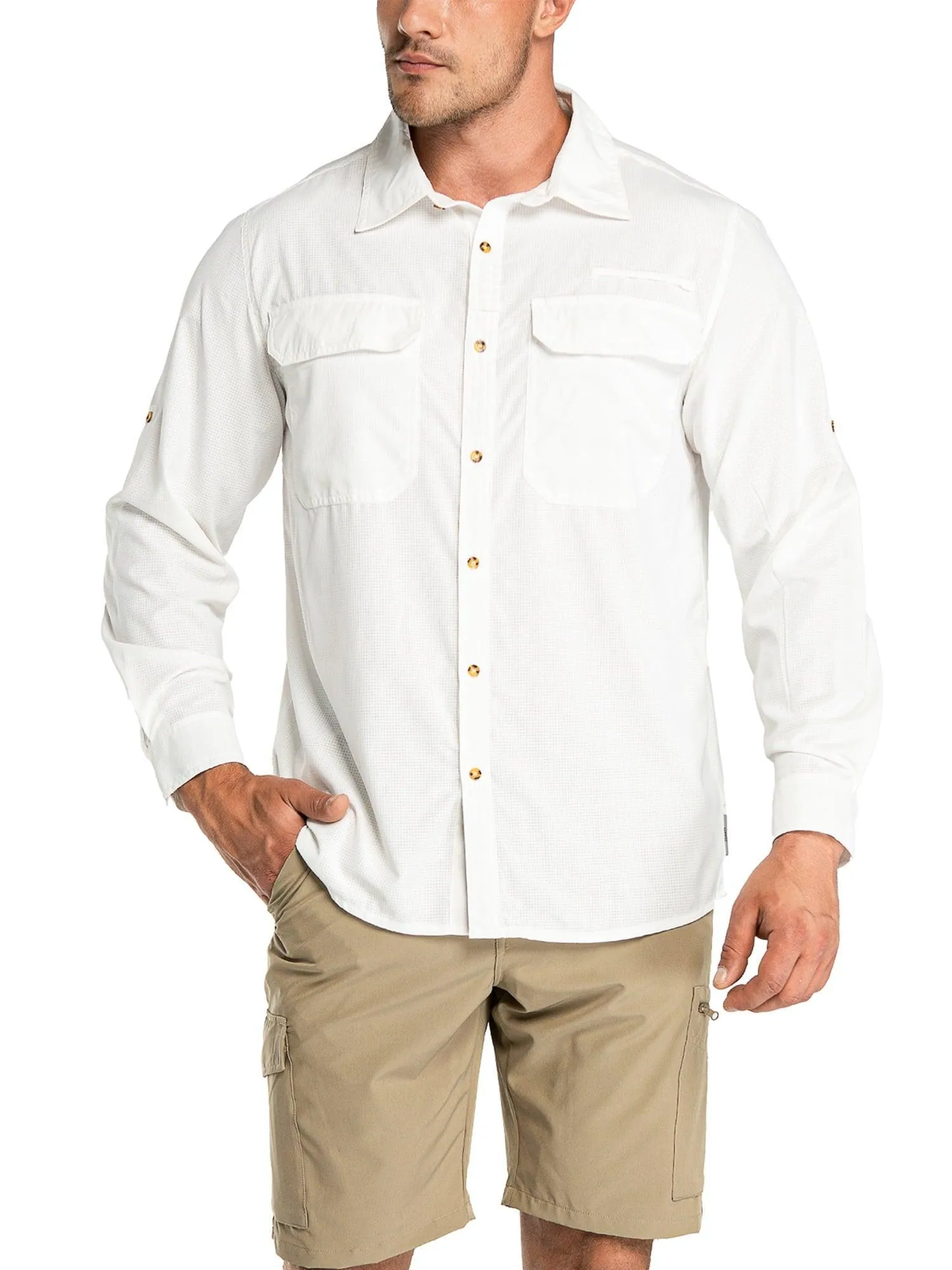 33,000ft Men's Long Sleeve Sun Protection Shirt UPF 50  UV Quick Dry Cooling Fishing Shirts for Travel Camping Hiking Grey Large