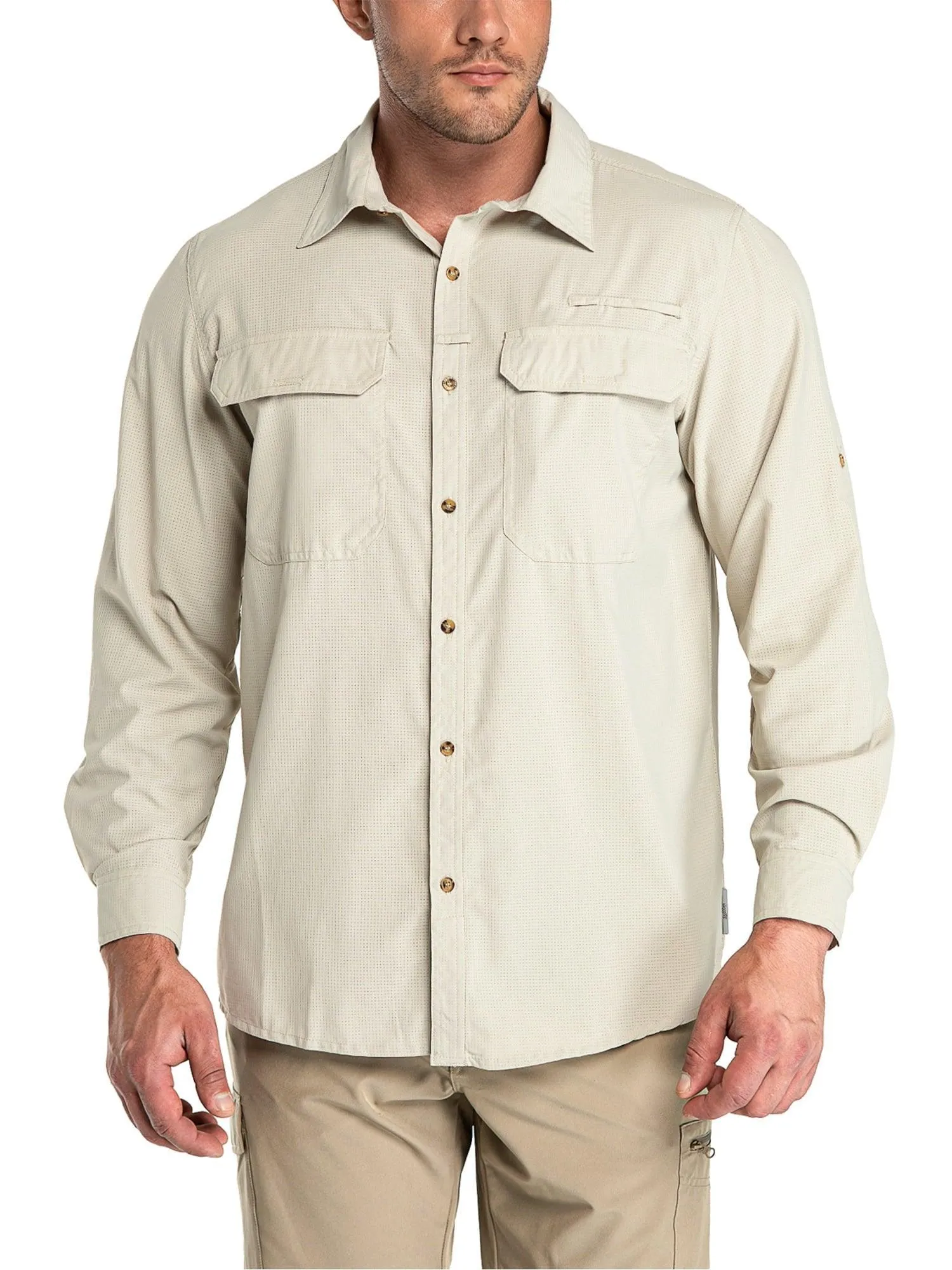 33,000ft Men's Long Sleeve Sun Protection Shirt UPF 50  UV Quick Dry Cooling Fishing Shirts for Travel Camping Hiking Grey Large