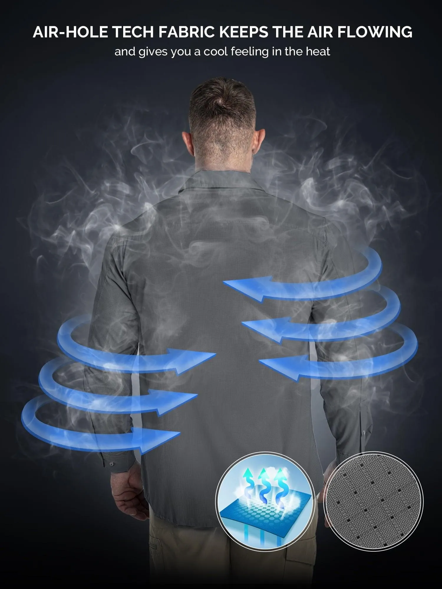 33,000ft Men's Long Sleeve Sun Protection Shirt UPF 50  UV Quick Dry Cooling Fishing Shirts for Travel Camping Hiking Grey Large