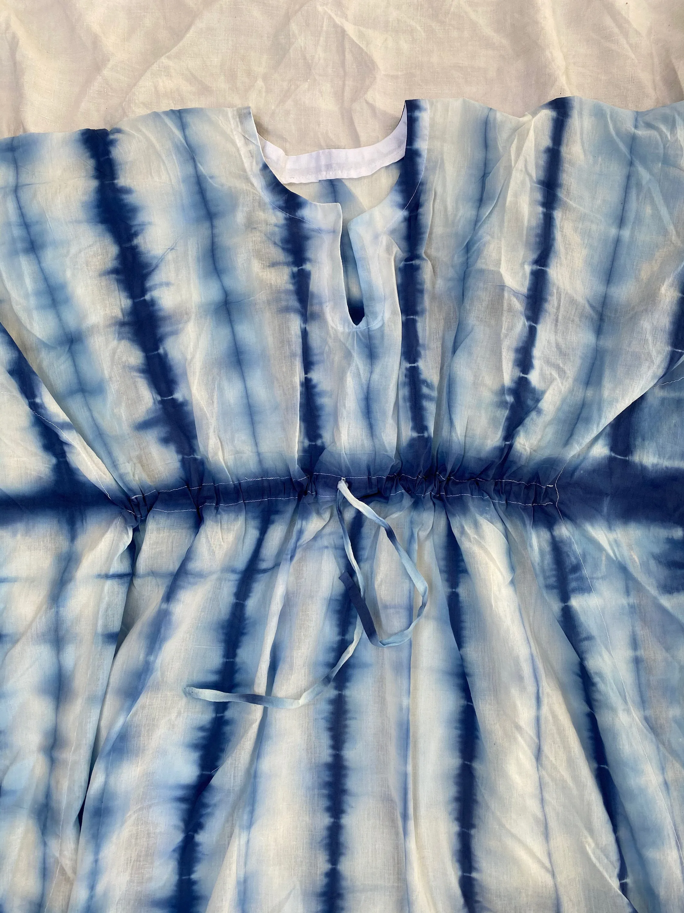 Block Print Caftan. Shibori Tie Dye. Indigo