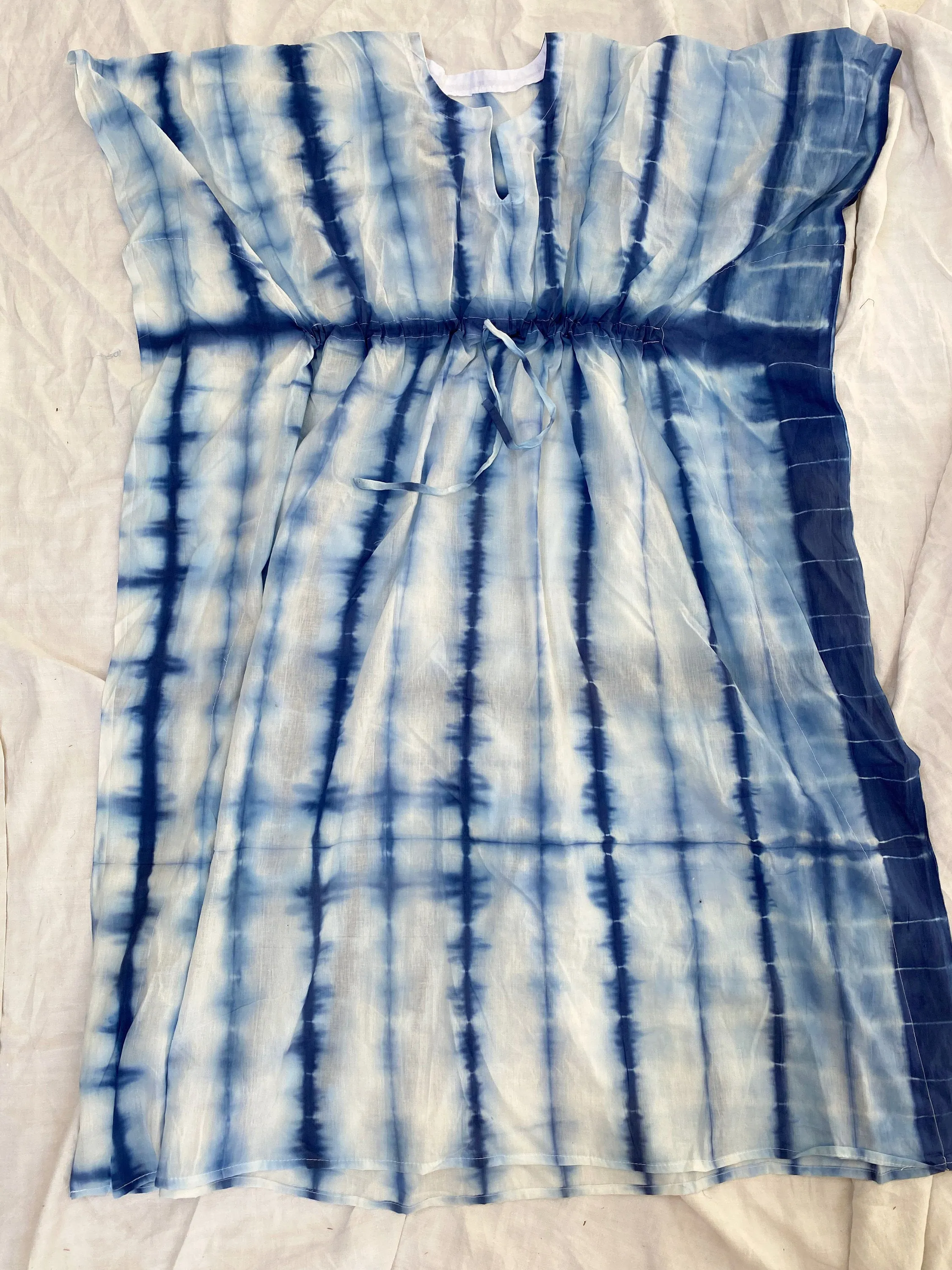 Block Print Caftan. Shibori Tie Dye. Indigo