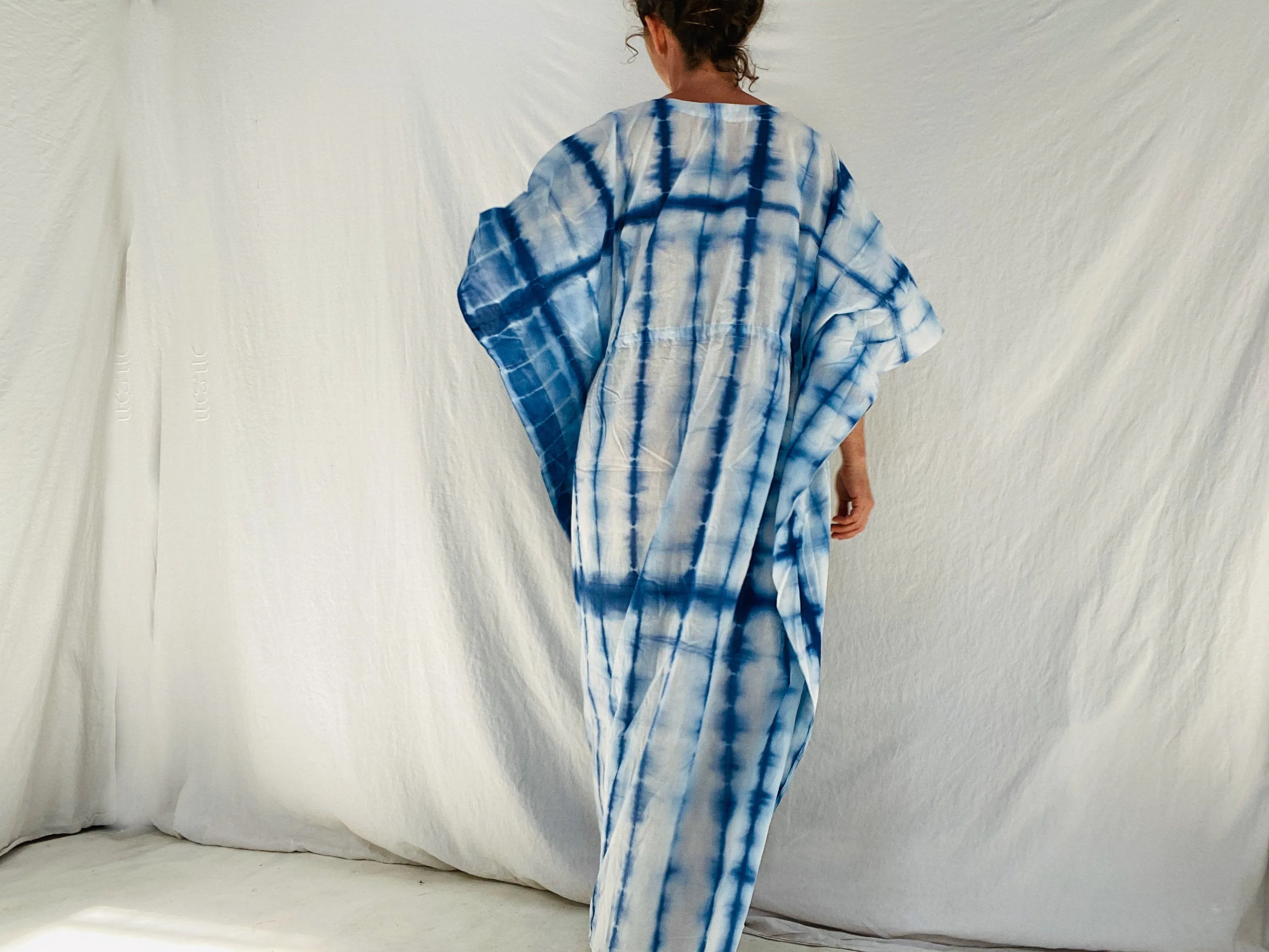 Block Print Caftan. Shibori Tie Dye. Indigo