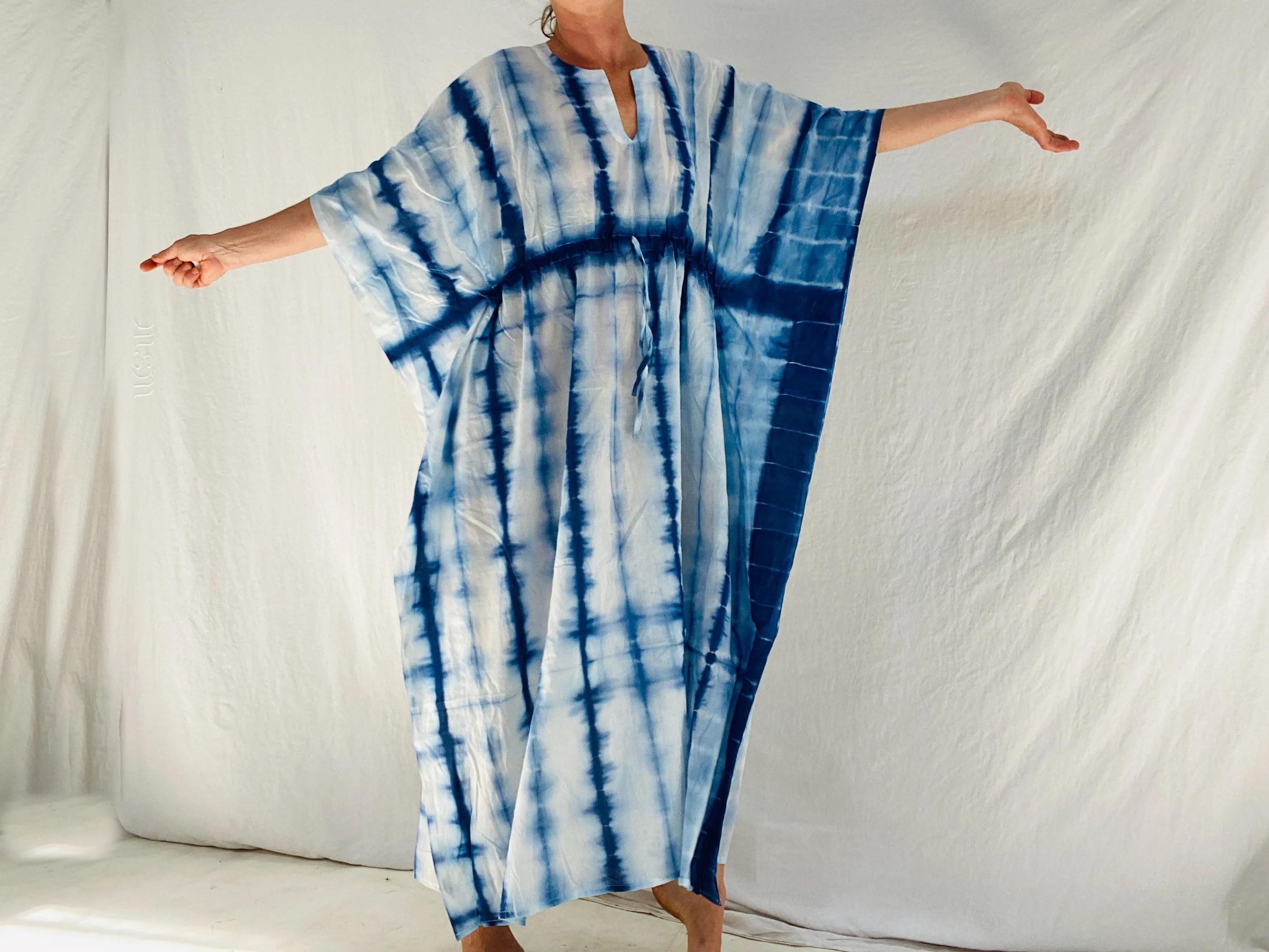 Block Print Caftan. Shibori Tie Dye. Indigo