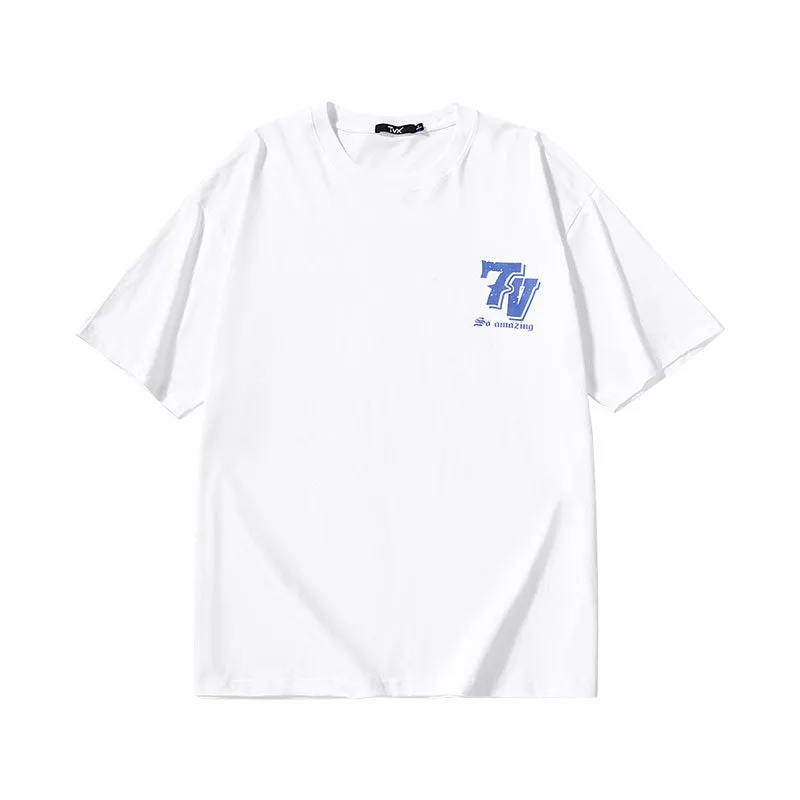 Creative Letters English print loose sleeved cotton round neck T-shirt