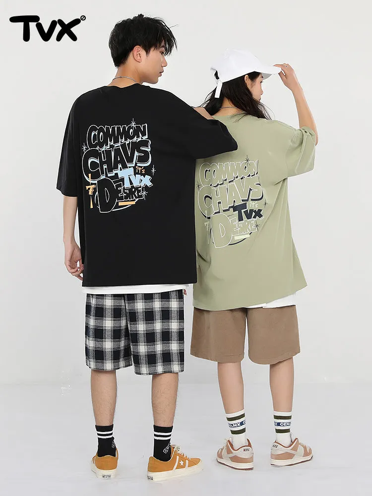 Creative Letters English print loose sleeved cotton round neck T-shirt