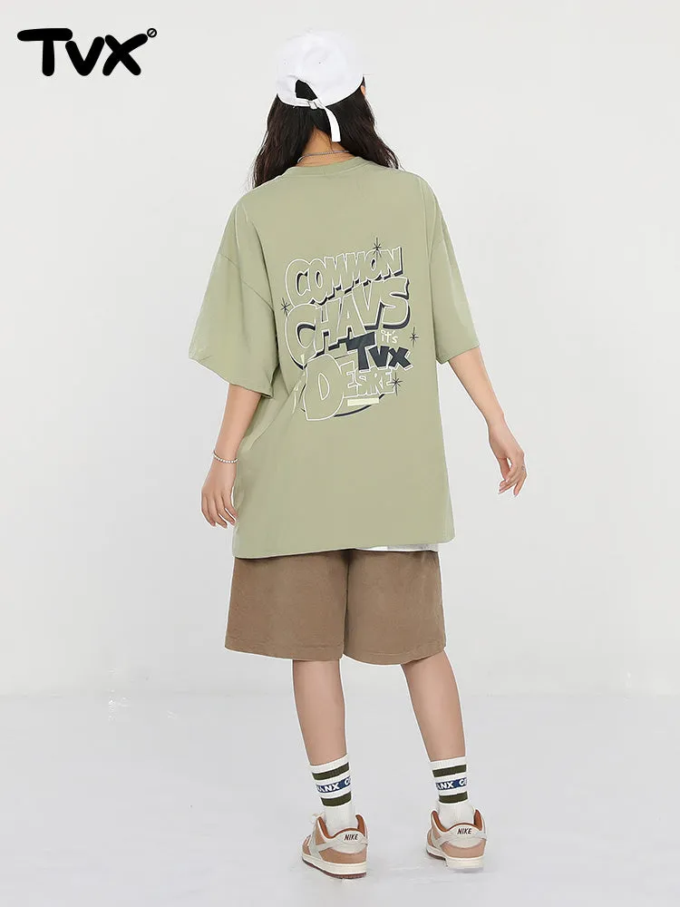 Creative Letters English print loose sleeved cotton round neck T-shirt