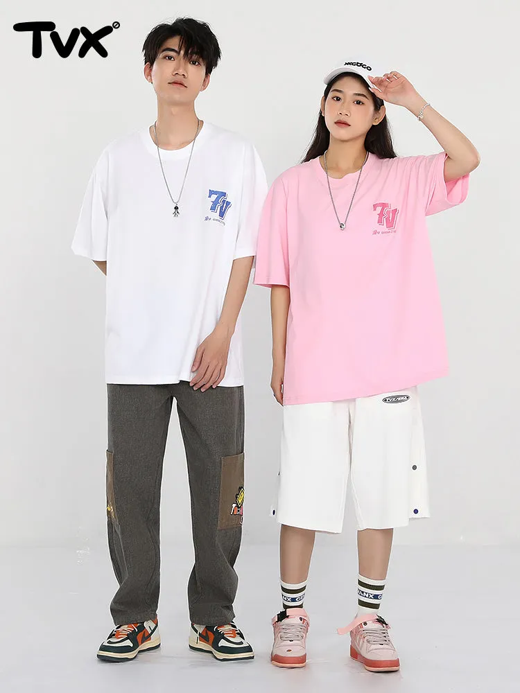 Creative Letters English print loose sleeved cotton round neck T-shirt