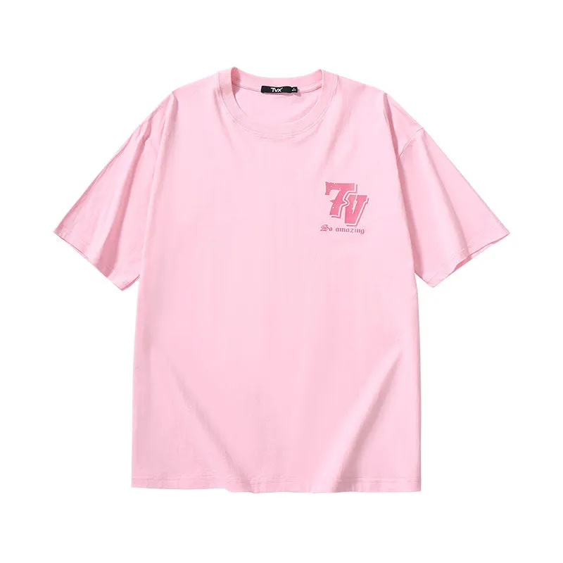 Creative Letters English print loose sleeved cotton round neck T-shirt