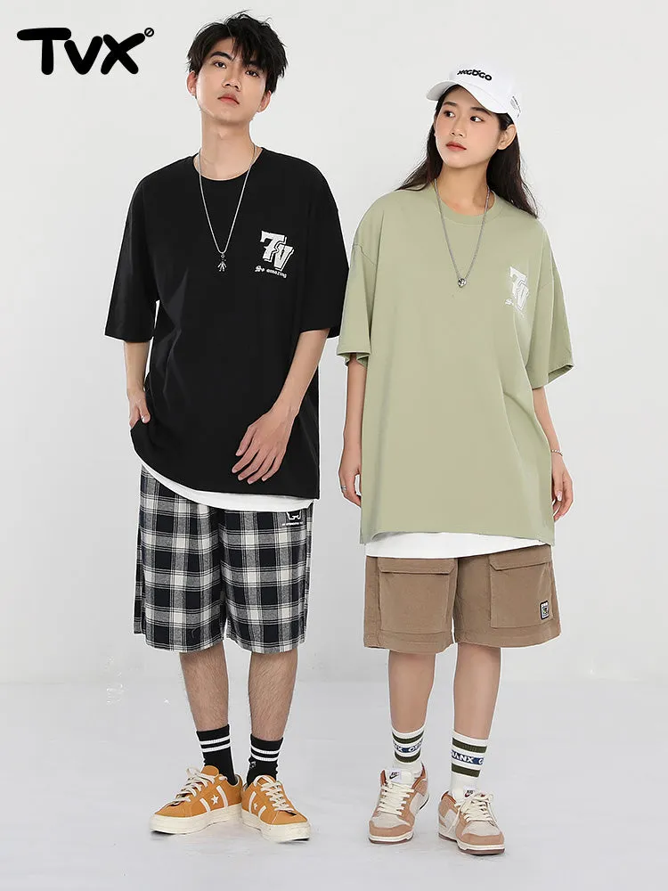Creative Letters English print loose sleeved cotton round neck T-shirt