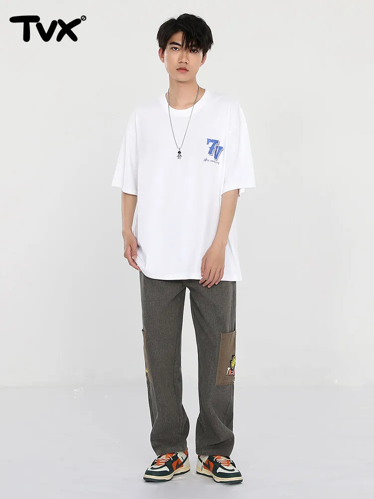 Creative Letters English print loose sleeved cotton round neck T-shirt