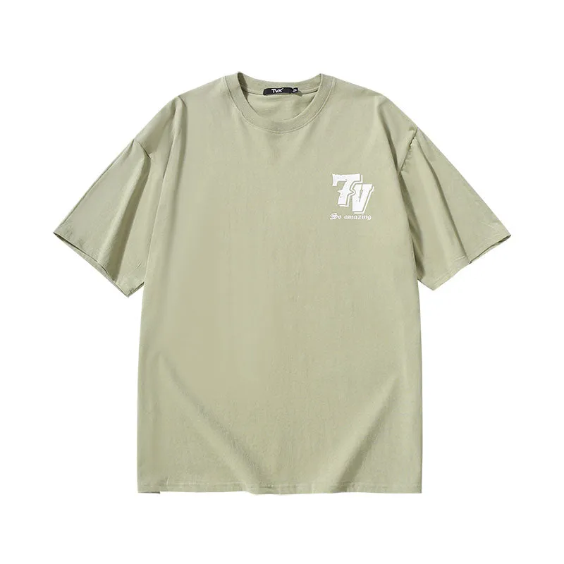 Creative Letters English print loose sleeved cotton round neck T-shirt