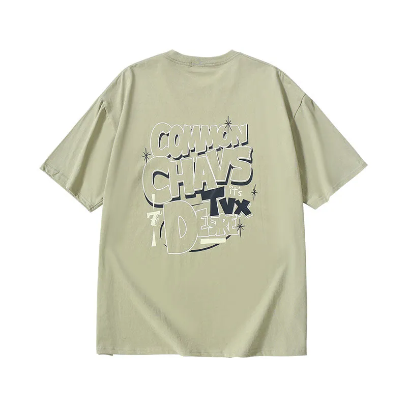Creative Letters English print loose sleeved cotton round neck T-shirt