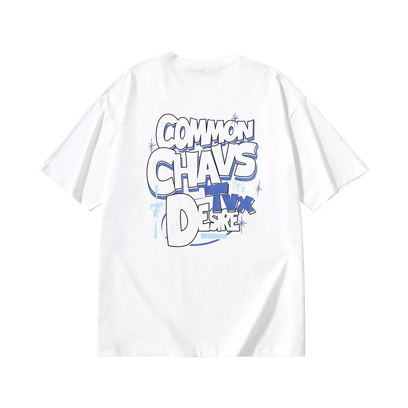 Creative Letters English print loose sleeved cotton round neck T-shirt