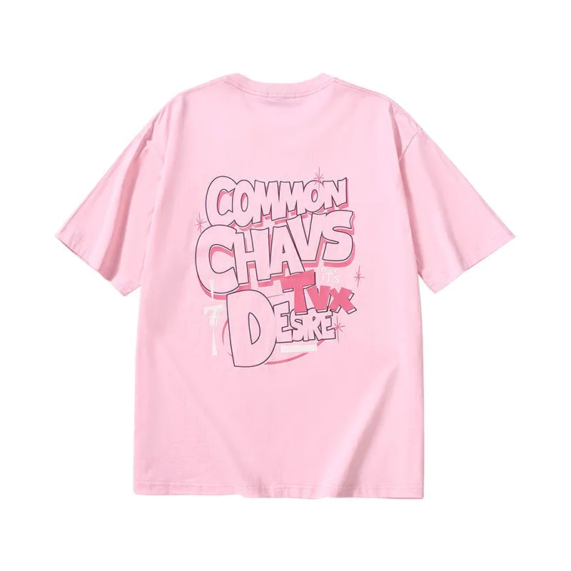 Creative Letters English print loose sleeved cotton round neck T-shirt