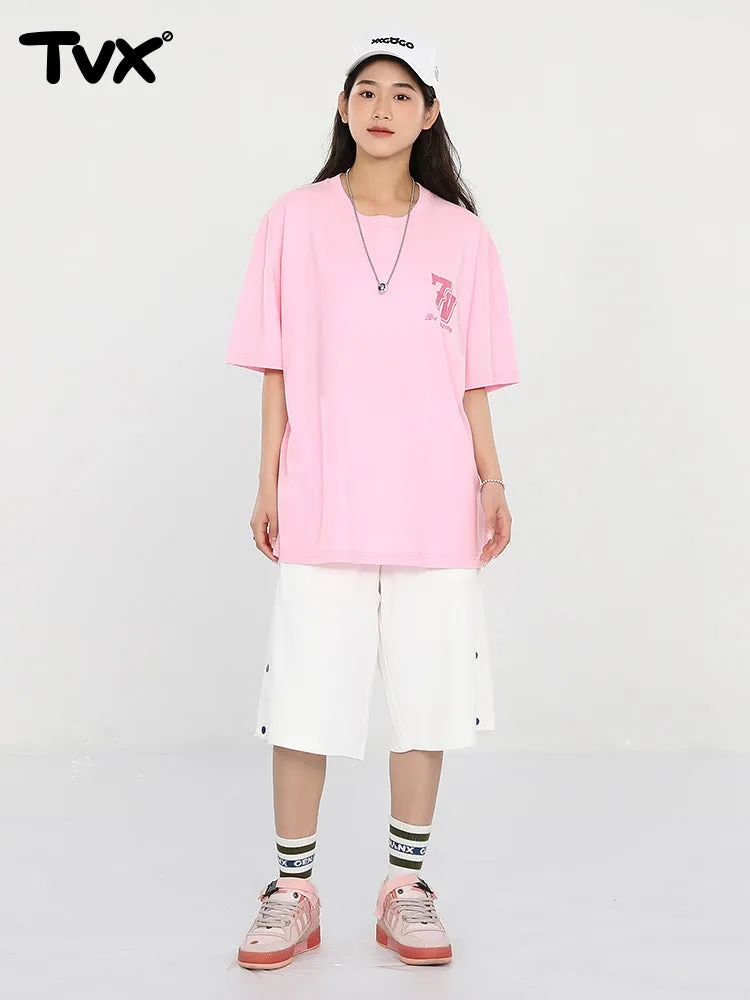 Creative Letters English print loose sleeved cotton round neck T-shirt