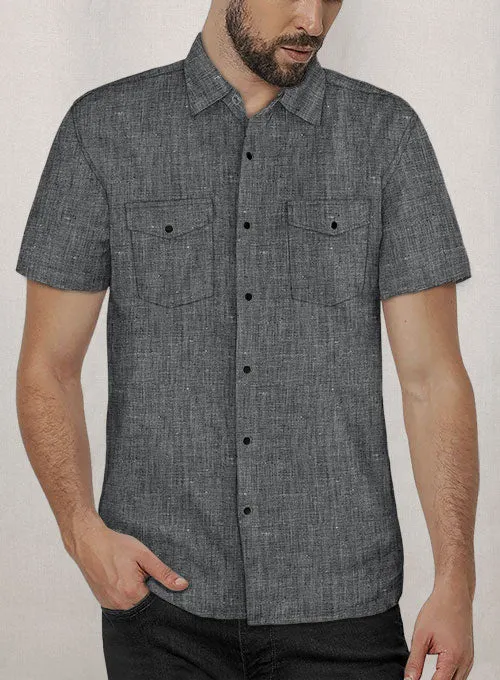 European Ash Gray Linen Western Style Shirt