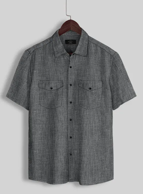 European Ash Gray Linen Western Style Shirt