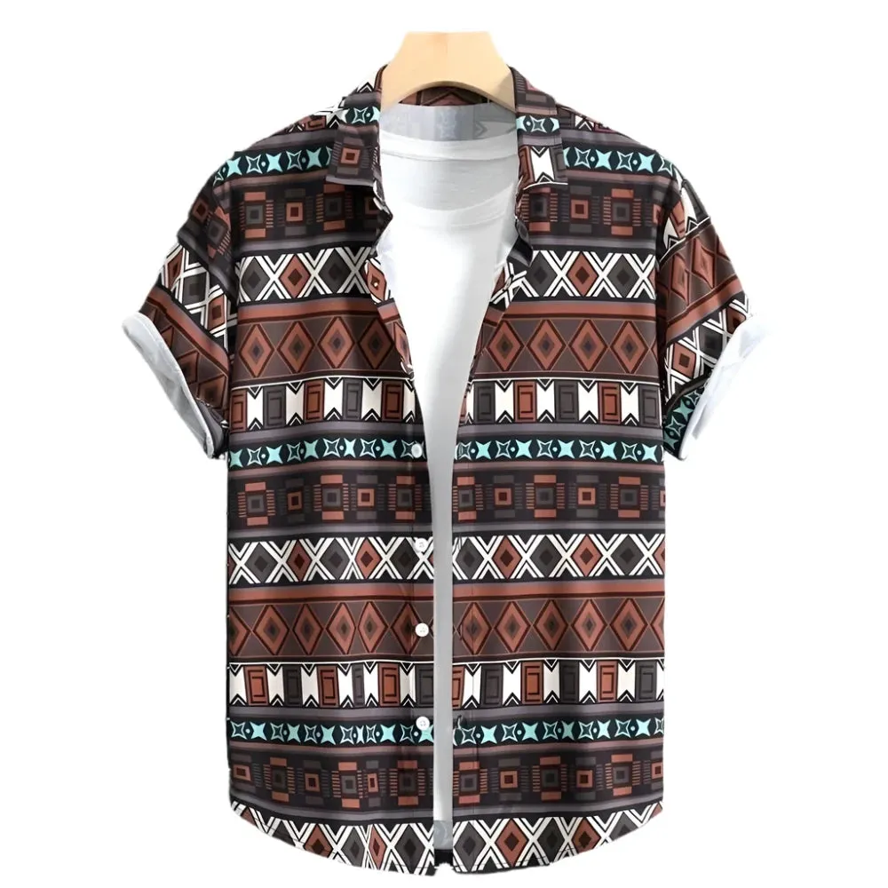Hawaiian Men’s Short Sleeve Shirt – 3D Cashew Flower Print, Loose Oversized Harajuku Summer Casual Clothing