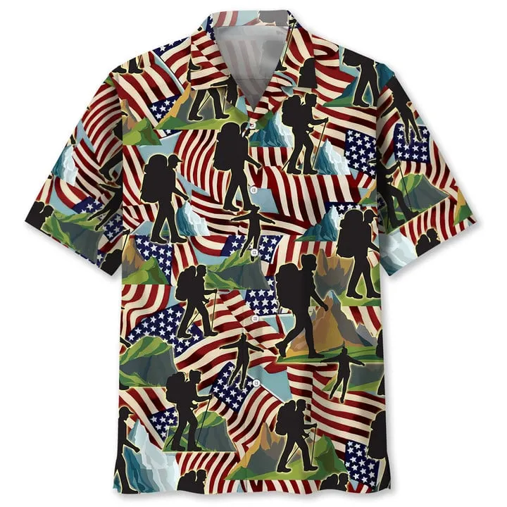 Hiking Usa Hawaiian Shirt for men, 4th of july hawaiian shirt