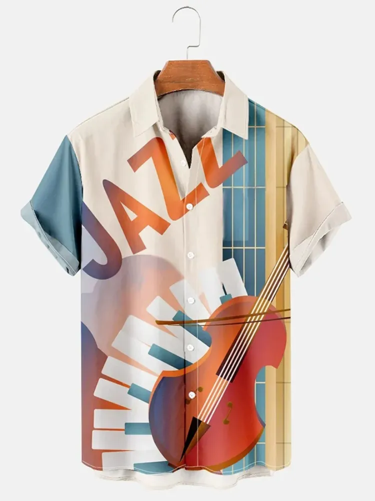 Leisure Vacation Music Musical Instrument Printing Men'S Shirt