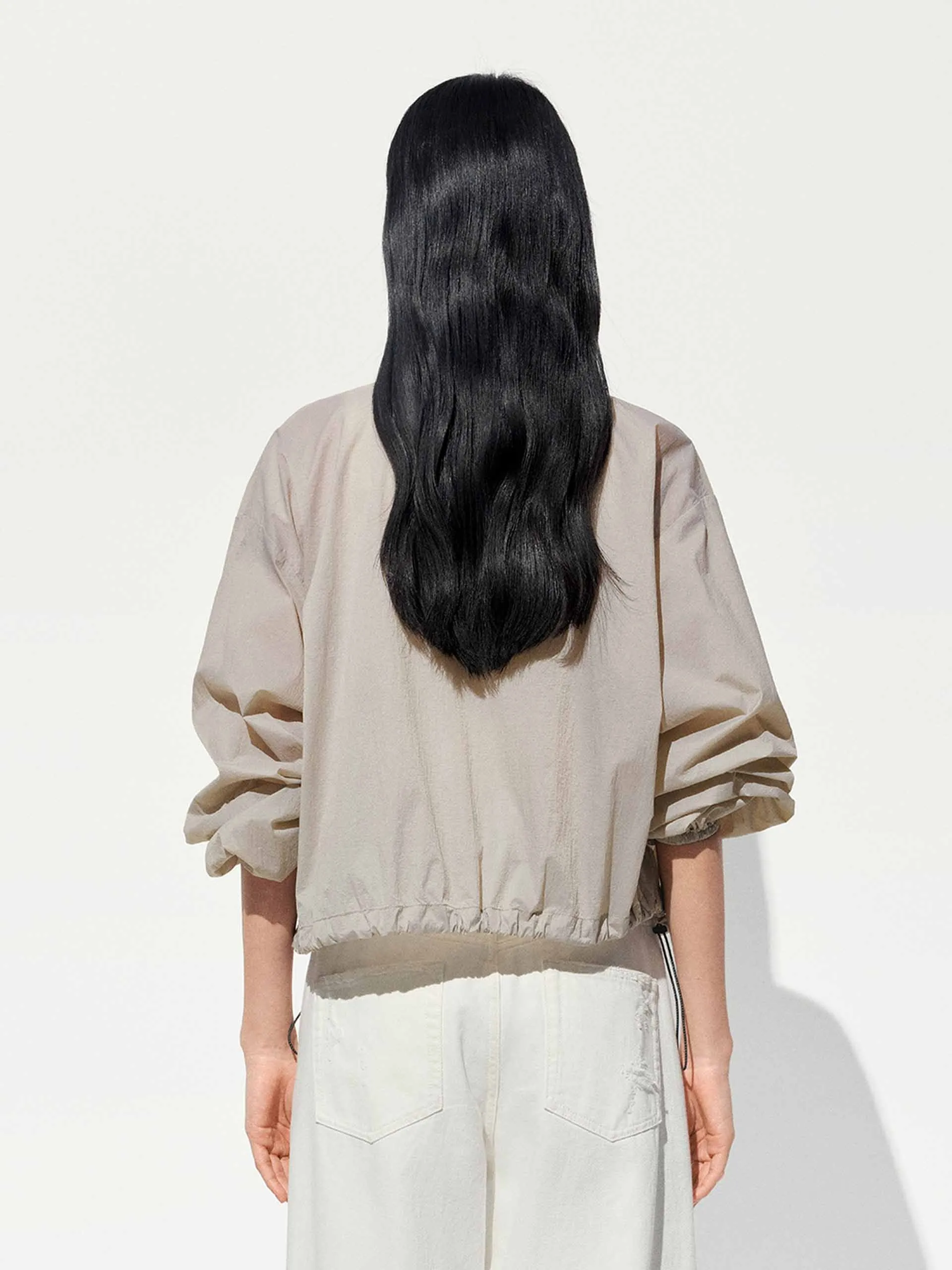 Lightweight Drawstring Cropped Jacket