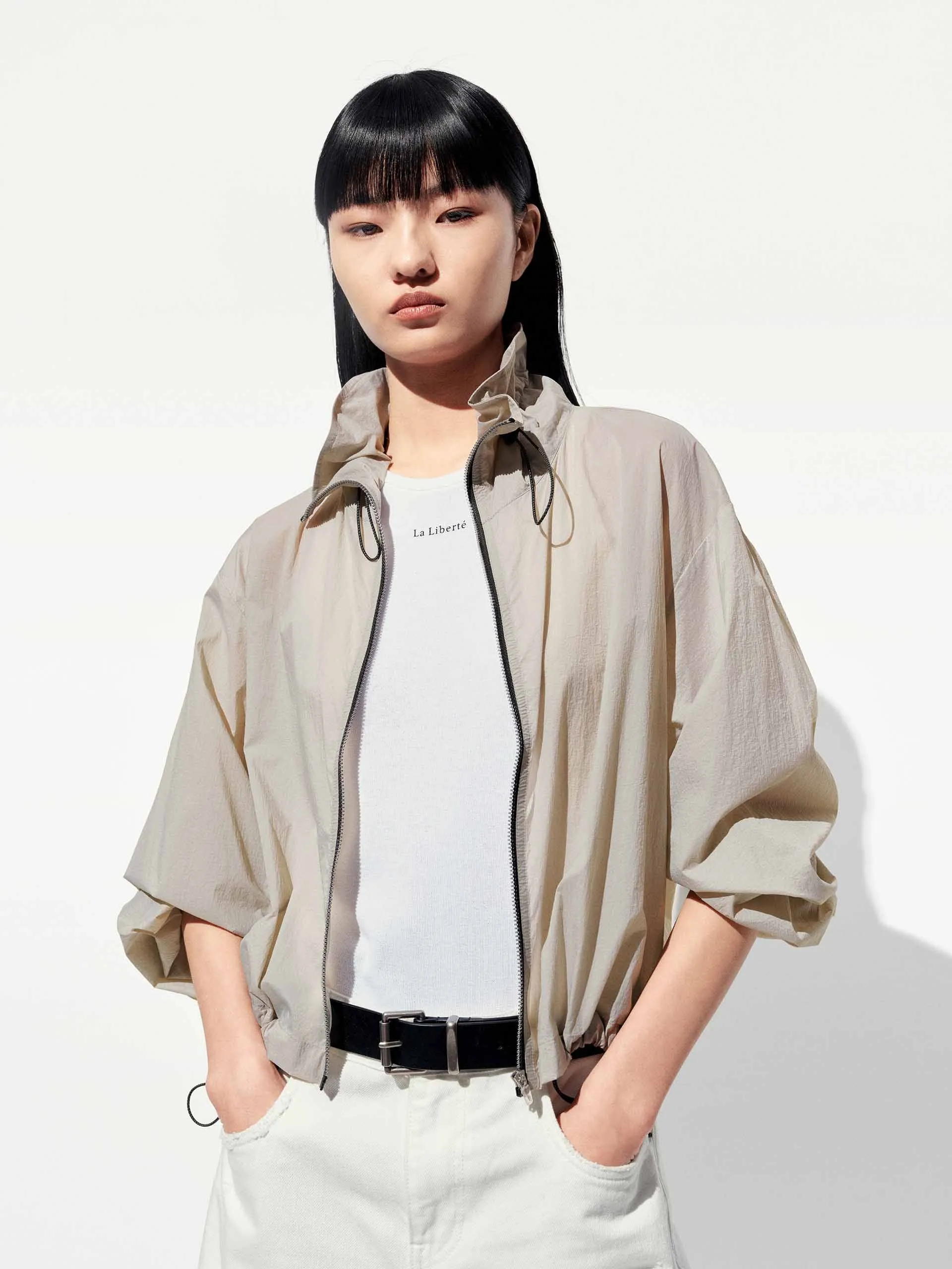 Lightweight Drawstring Cropped Jacket