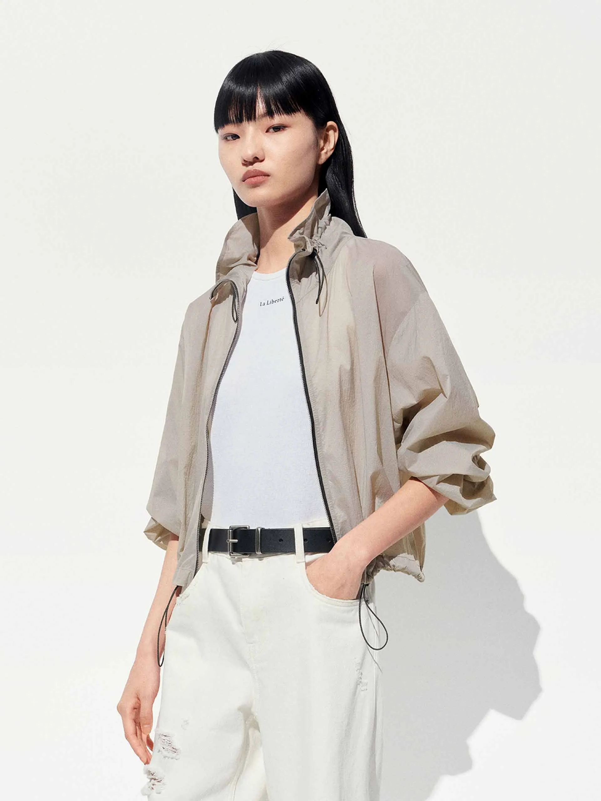 Lightweight Drawstring Cropped Jacket