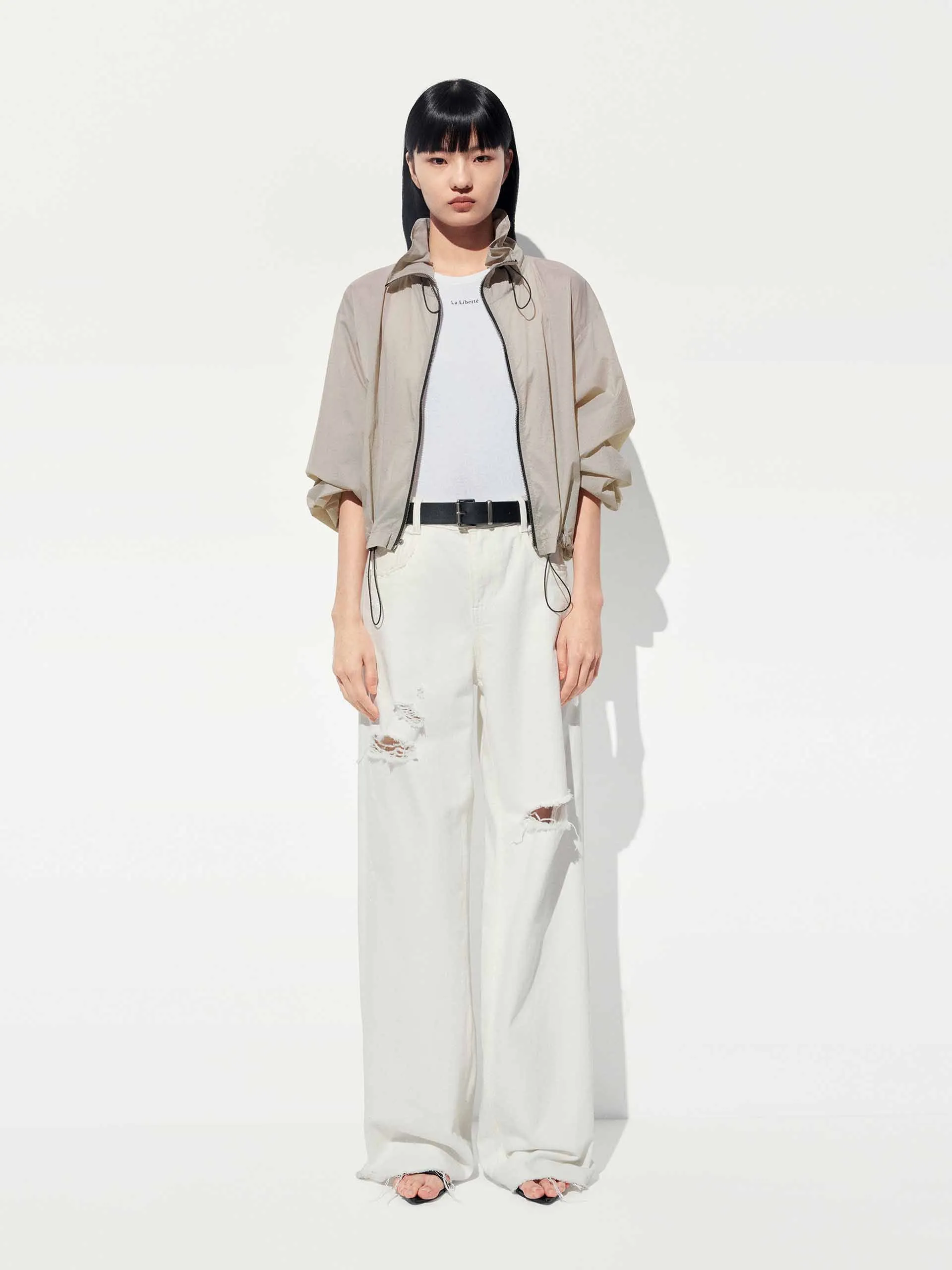 Lightweight Drawstring Cropped Jacket