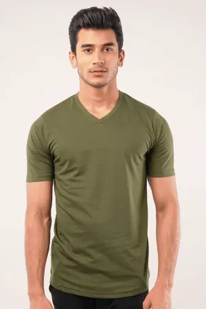 Opal V-Neck T-Shirt - Olive Green