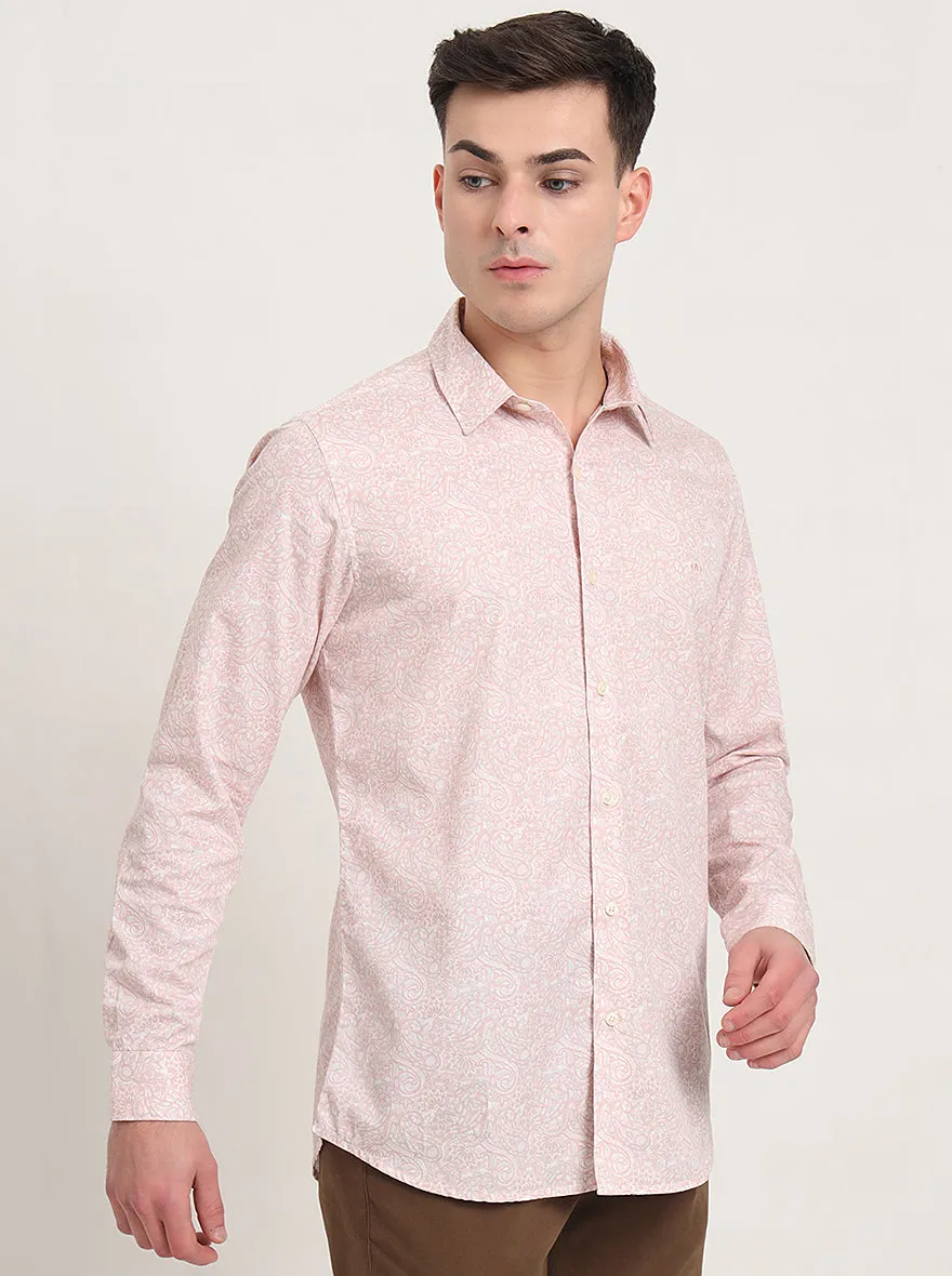 Pastel Pink Printed Slim Fit Casual Shirt | JadeBlue