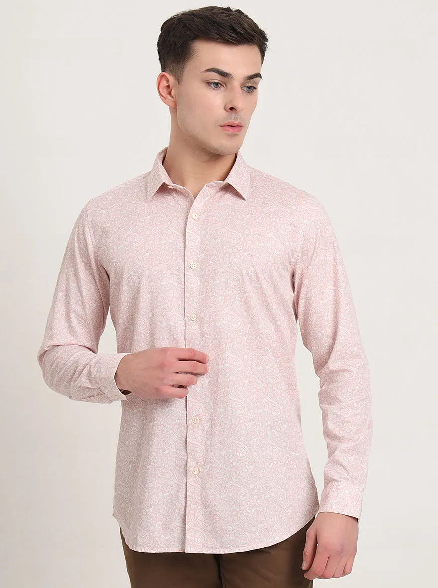 Pastel Pink Printed Slim Fit Casual Shirt | JadeBlue