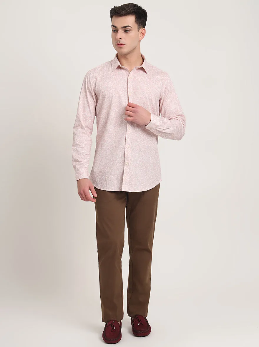 Pastel Pink Printed Slim Fit Casual Shirt | JadeBlue