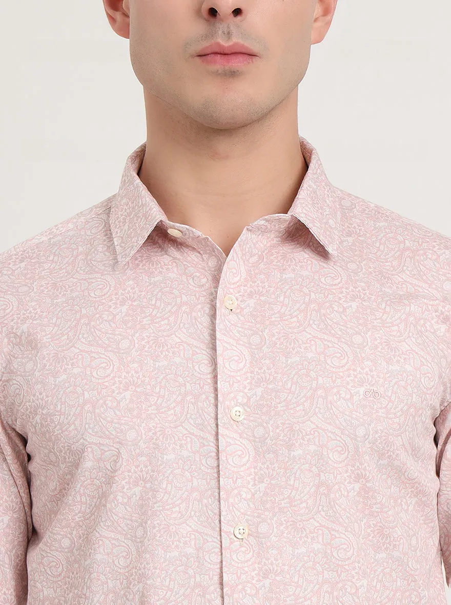 Pastel Pink Printed Slim Fit Casual Shirt | JadeBlue