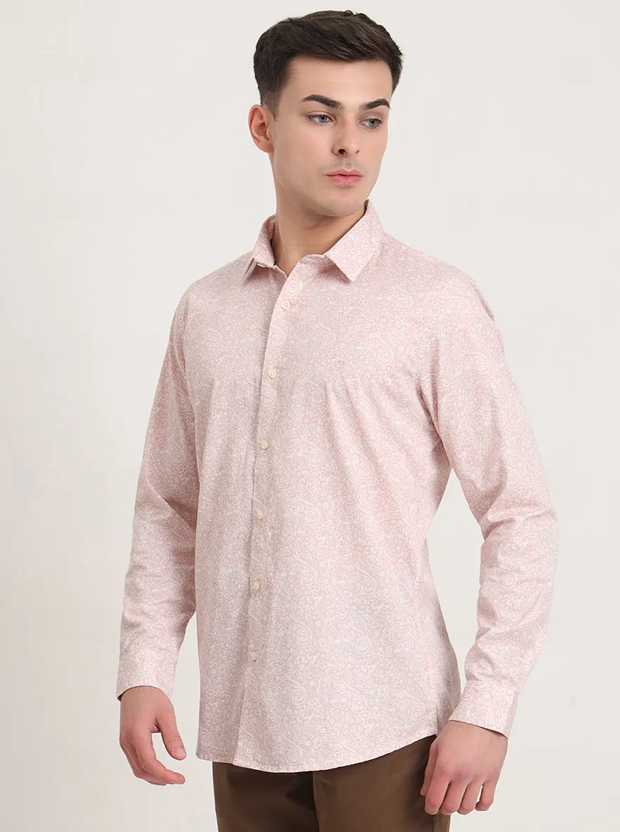 Pastel Pink Printed Slim Fit Casual Shirt | JadeBlue