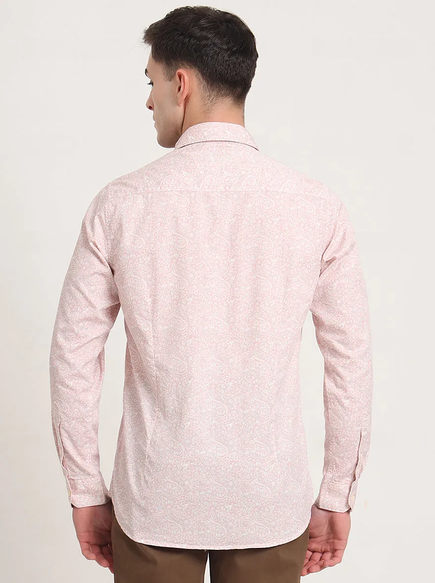 Pastel Pink Printed Slim Fit Casual Shirt | JadeBlue