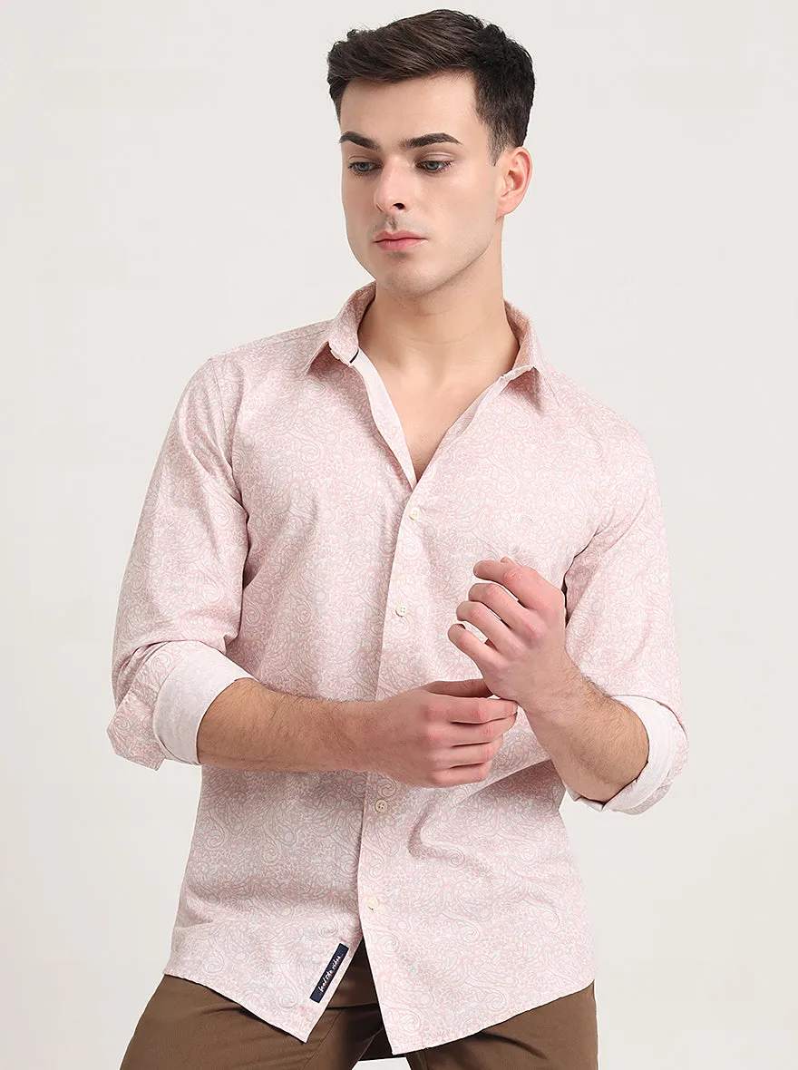 Pastel Pink Printed Slim Fit Casual Shirt | JadeBlue