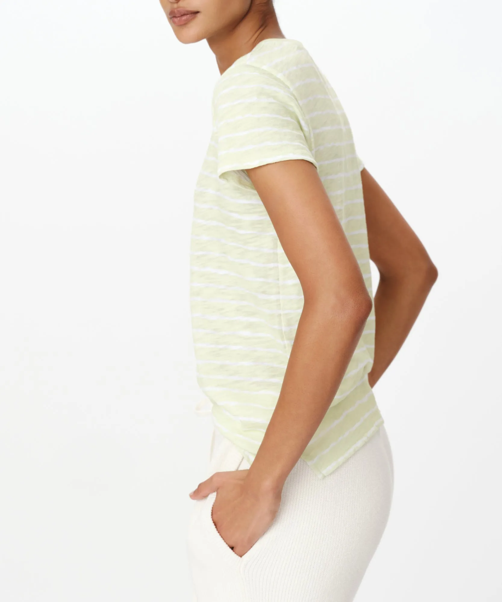 Slub Jersey with Stripe Schoolboy Short Sleeve Crew Neck Tee - Mint Tint-White