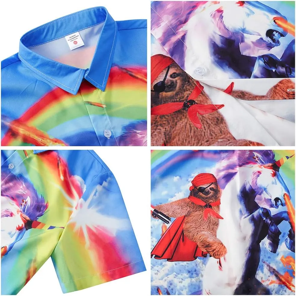 uideazone Mens Funny Hawaiian Shirts 3D Graphic Button Down Short Sleeve Tropical Holiday Beach Aloha Shirt