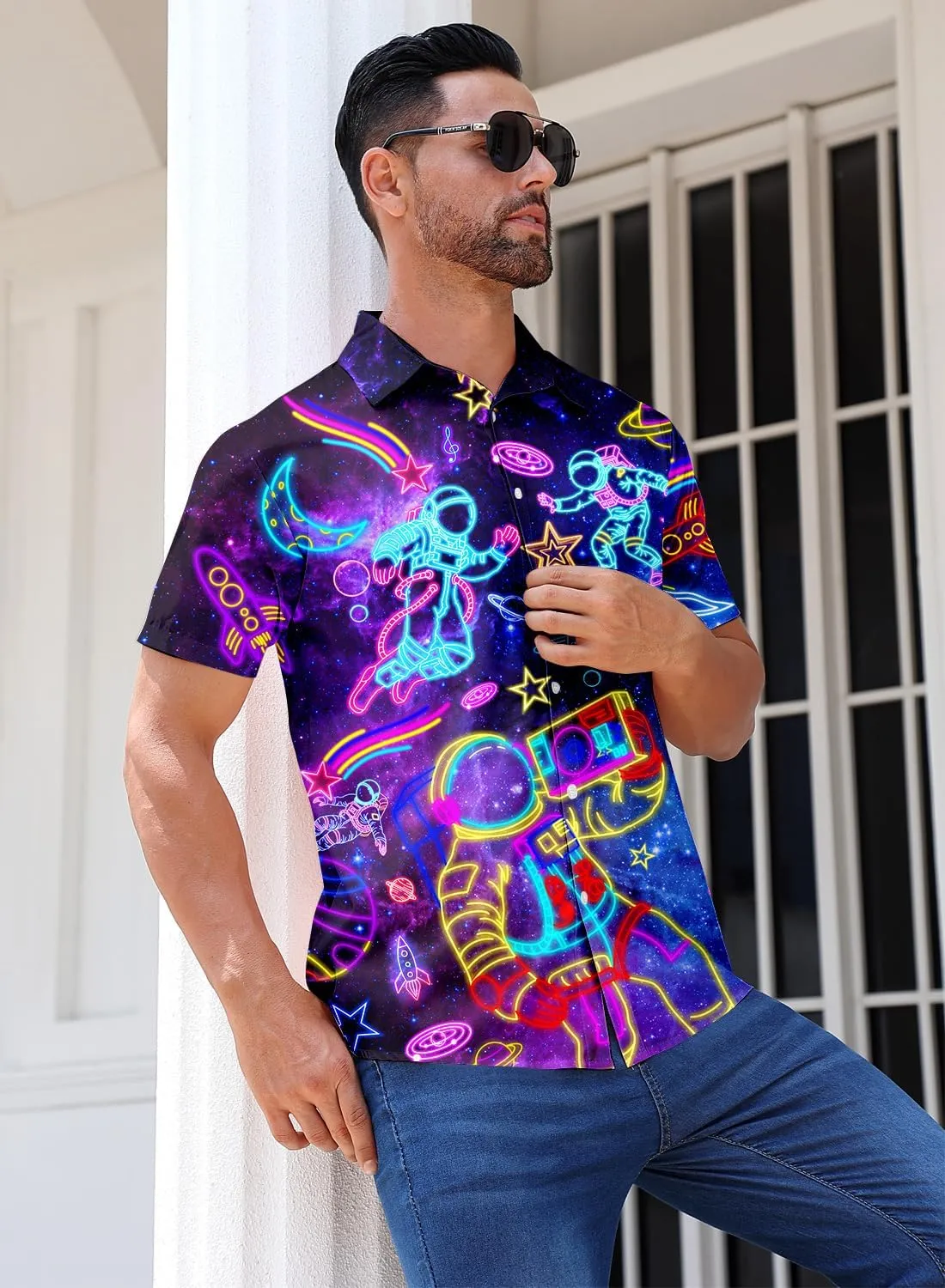 uideazone Mens Funny Hawaiian Shirts 3D Graphic Button Down Short Sleeve Tropical Holiday Beach Aloha Shirt