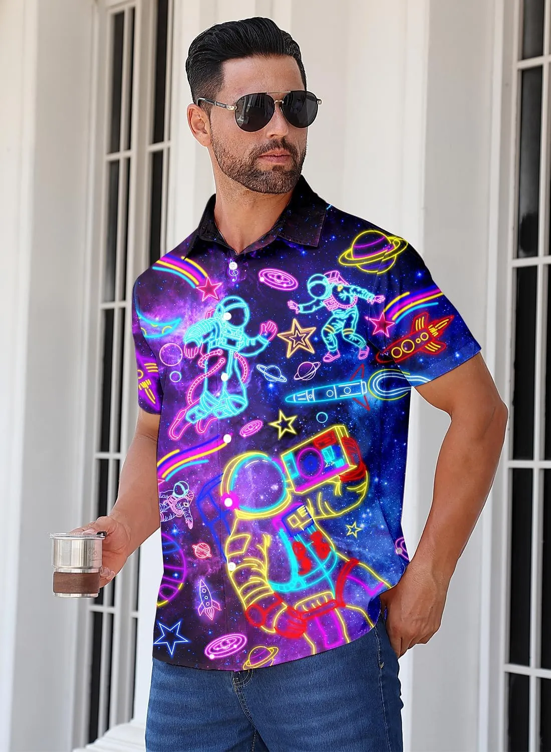 uideazone Mens Funny Hawaiian Shirts 3D Graphic Button Down Short Sleeve Tropical Holiday Beach Aloha Shirt
